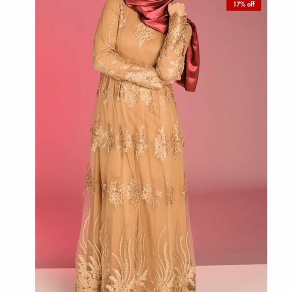 Like new champagne, gold, embellished, embroidered princess gown - Picture 1 of 4